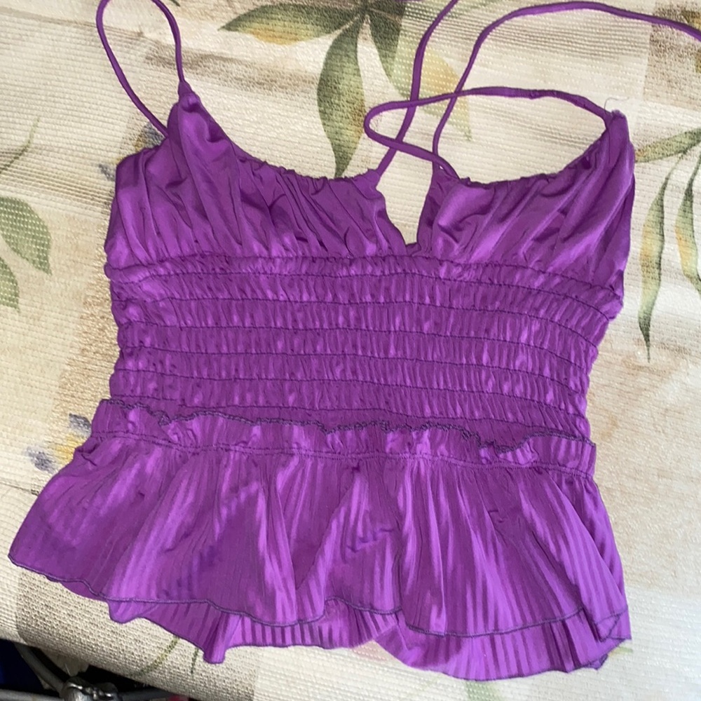 Brand New Handmaid One of a Kind strappy bright purple cinched ruffled top